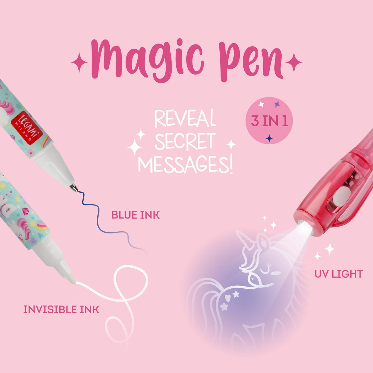 Biplut Invisible Ink Pen Built in UV Light Magic Marker Gift Student School Stationery (Pink