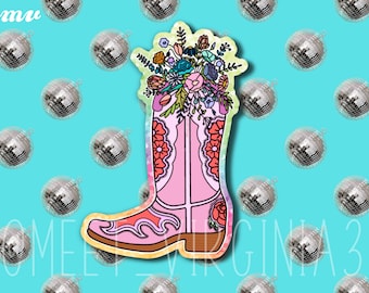 Cowboy boot | cowgirl boot sticker | cowgirl |  glitter sticker | cowboy boot flower | western sticker | cowgirl | waterproof sticker
