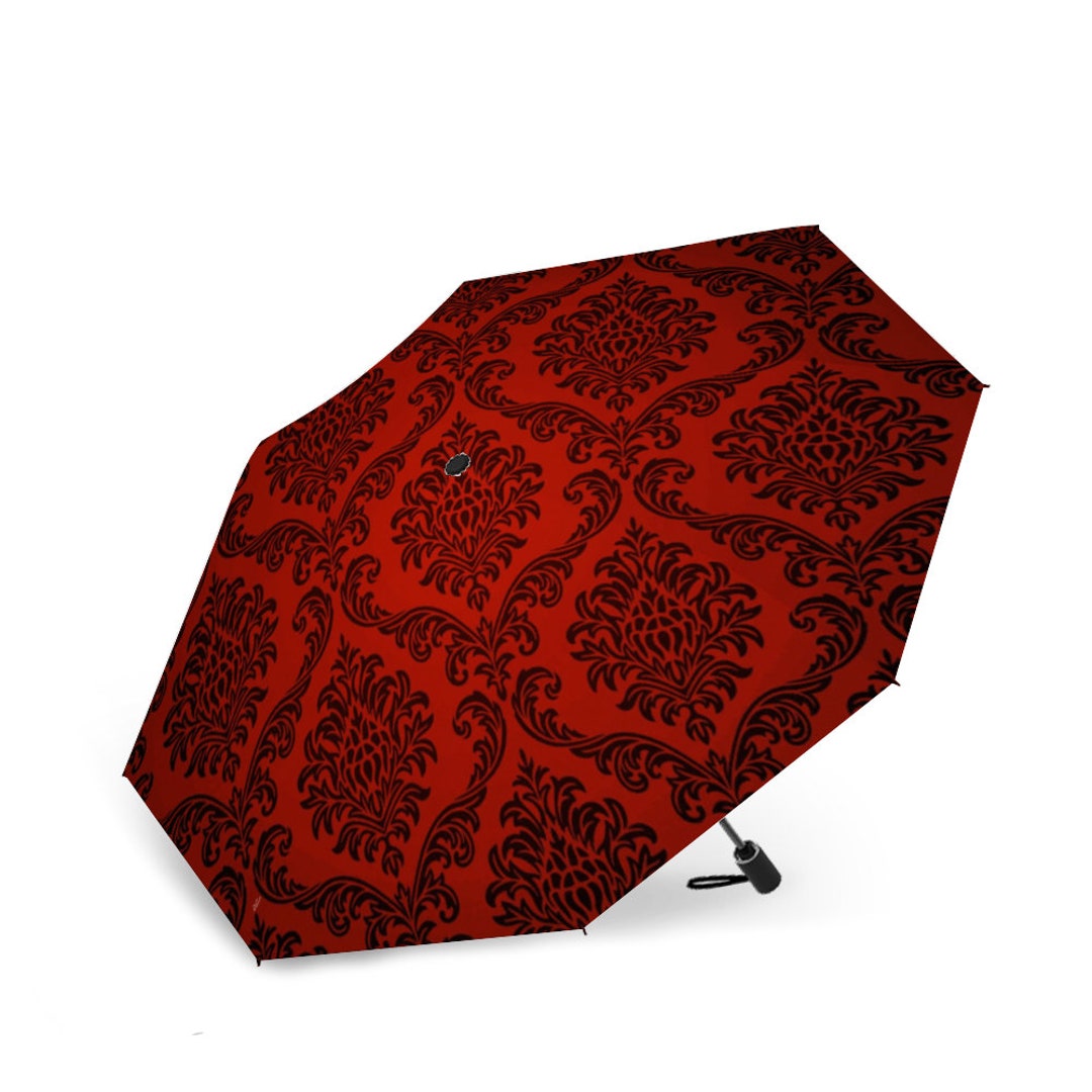 Custom Dark Red Damask Umbrella 3 Folding UV Umbrella Etsy