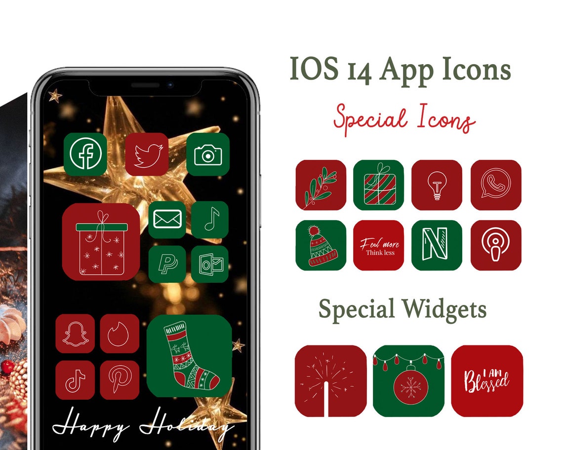 200 Christmas App Icons iOS 14 Icons Xmas Winter Green Red
