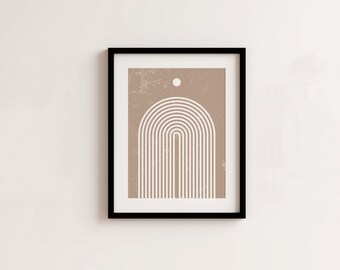 Boho wall art, Abstract line art, Neutral tone boho print art