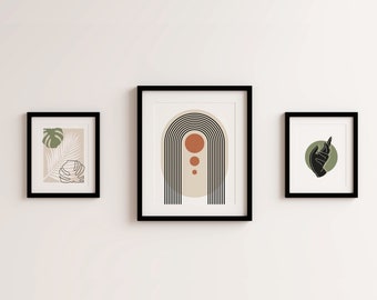 Mid Century Modern Prints, Set of three prints, Minimalist Earth-tone prints, Abstract Line Art prints