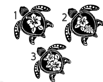 Sticker en vinyle Tortue Hibiscus | Sticker vitre voiture tortue de mer | Cadeau pour amoureux de la plage et de l'océan