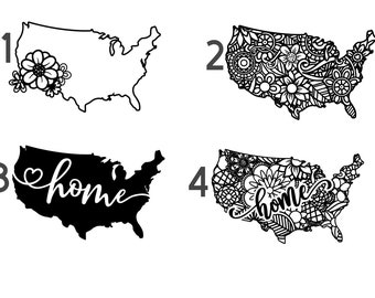 USA Map Vinyl Decal | Mandala or Floral United States Car Window Sticker