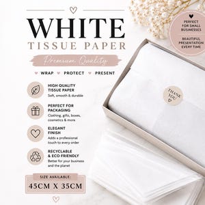 White Recycled Tissue Paper Sheets, Acid-Free Gift Wrapping, 45 x 35cm