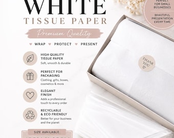 White Recycled Tissue Paper Sheets, Acid-Free Gift Wrapping, 45 x 35cm