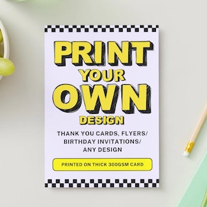 Print je eigen ontwerpflyers, bedankkaarten, uitnodigingen, A6, A5, A7, visitekaartjes, upload je eigen artwork, folders, kaarten, flyers afdrukken