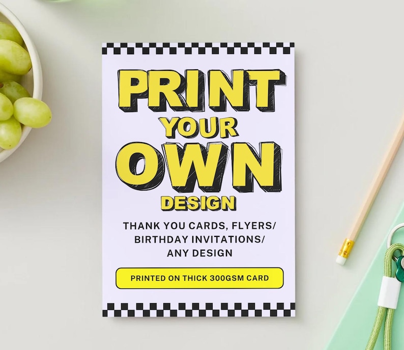 Print your own design flyers, thank you cards, invitations, A6, A5, A7,  business cards, Upload your artwork, leaflets, card, printing