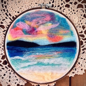Ocean Landscape Needle Felted Wool Painting Landscape- 7 inches