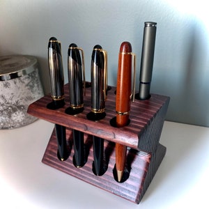 Wood Pen Holder for 8 Pens, Fountain Pen Display, Brush Holder, Large Holes