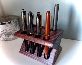 Wood Pen Holder for 8 Pens, Fountain Pen Display, Brush Holder, Large Holes