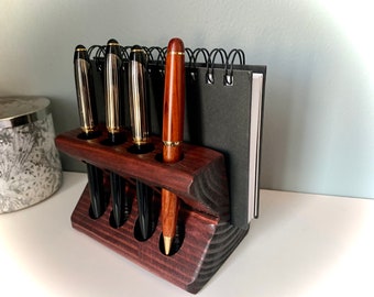 Wooden Pen and Book Holder, Desk Organizer, Fountain Pen Display, Brush Holder, Rocketbook Holder