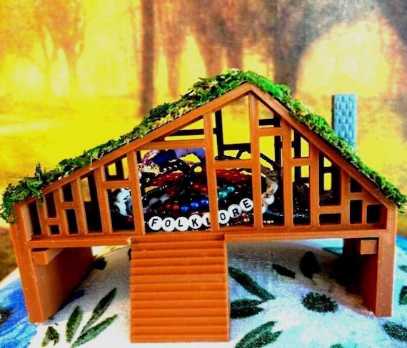 Folklore Cabin with 13 Steps, Gold or Wood color, Friendship Bracelet Holder, Garden Dollhouse, Eras Inspired Design