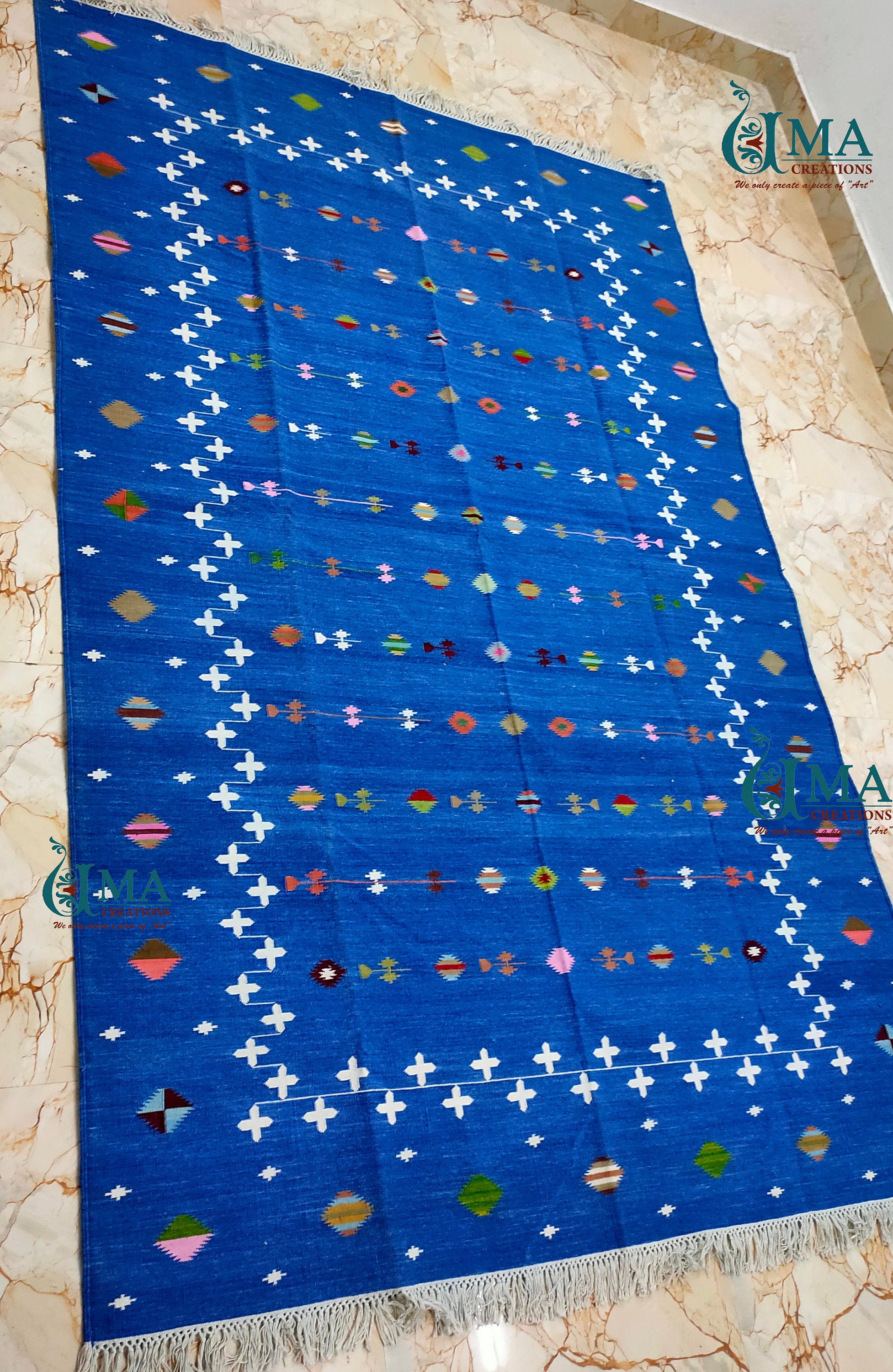 Indian Dhurrie Cotton Flatweave Floor Rug, Handmade Rug, Indian Dhurrie