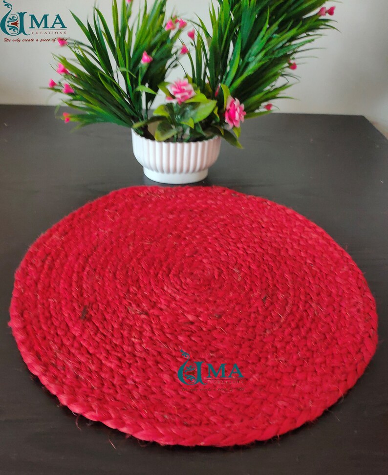 Cherry Red Jute Round Placemats Round Rug Home Decor Etsy
