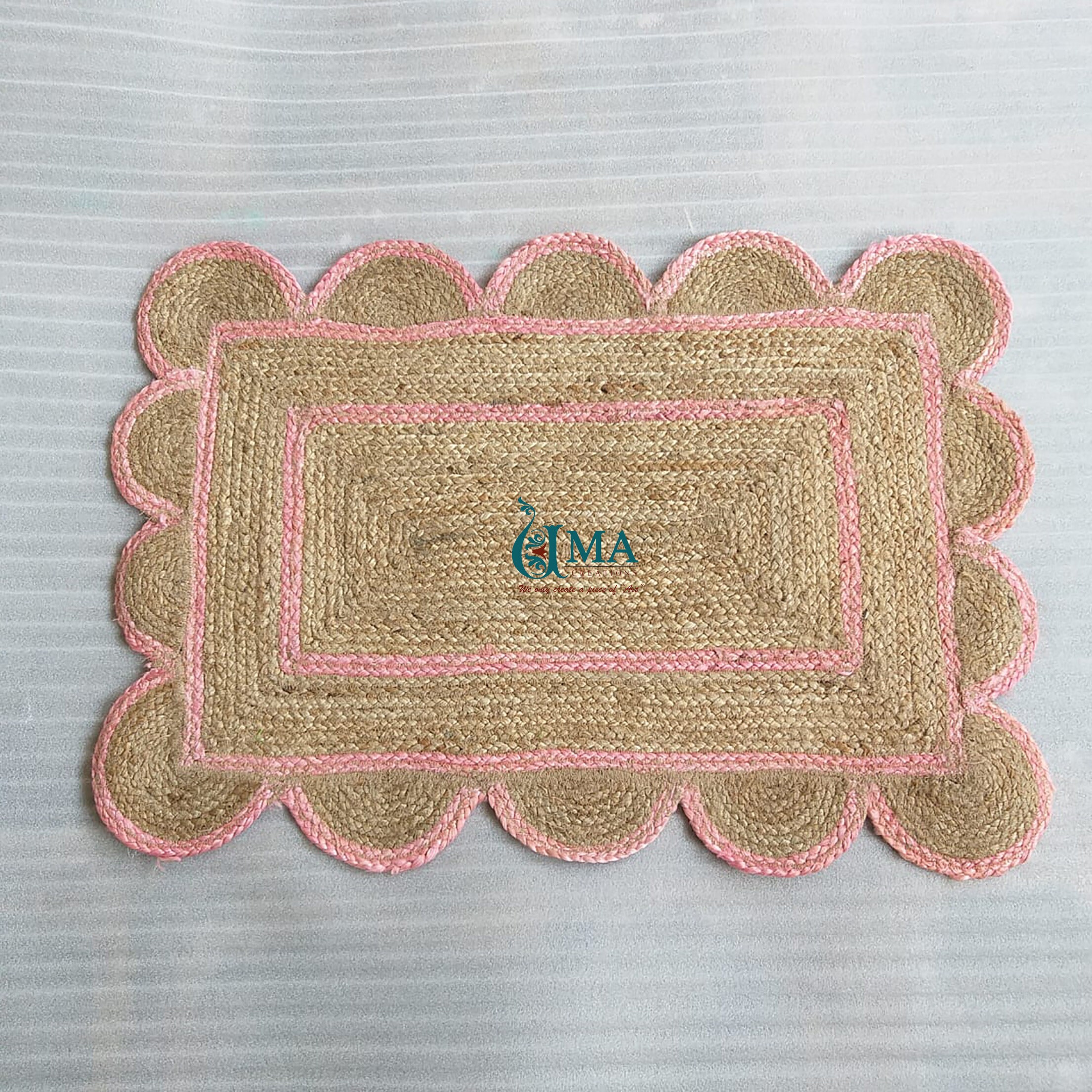 Natural Scalloped Jute Pink Scallop Jute Runner Rug Runner Etsy