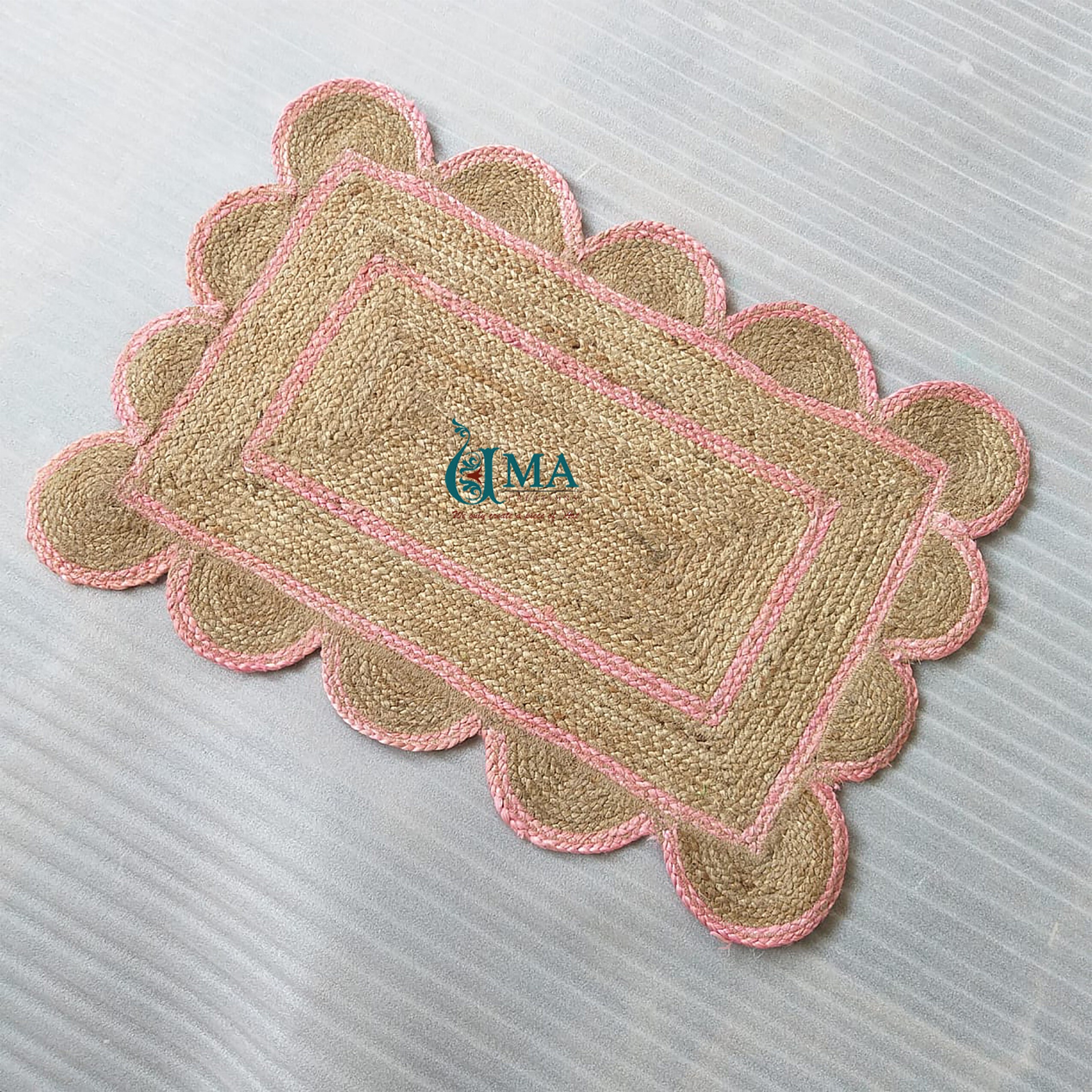 Natural Scalloped Jute Pink Scallop Jute Runner Rug Runner Etsy