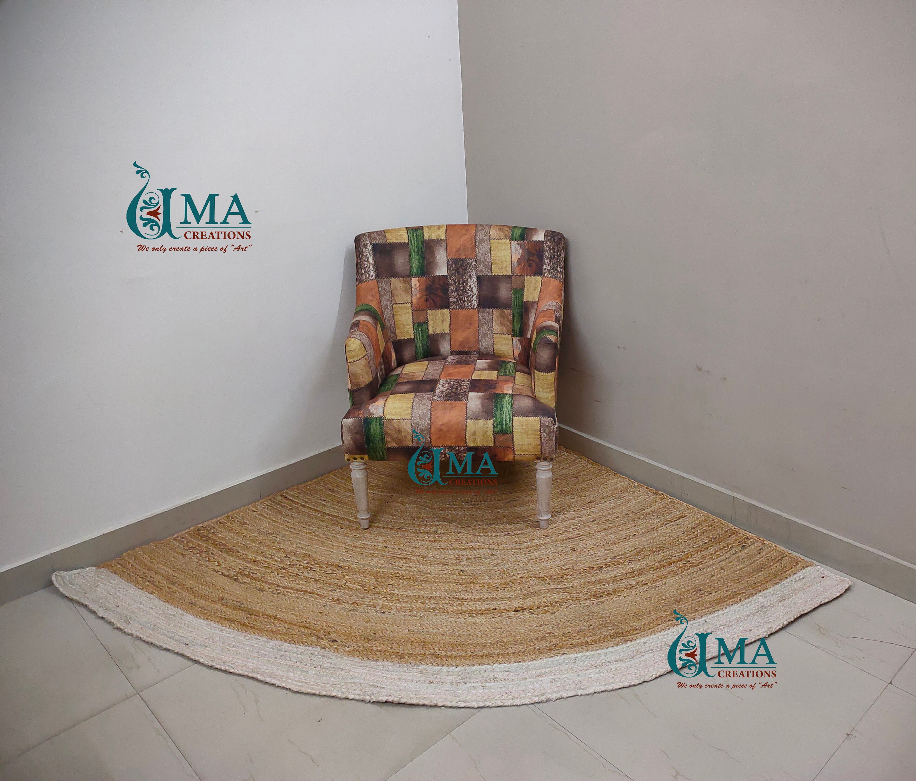 Handmade Natural Jute Beige Color White Border 1/4 Circle Shape Corner ...