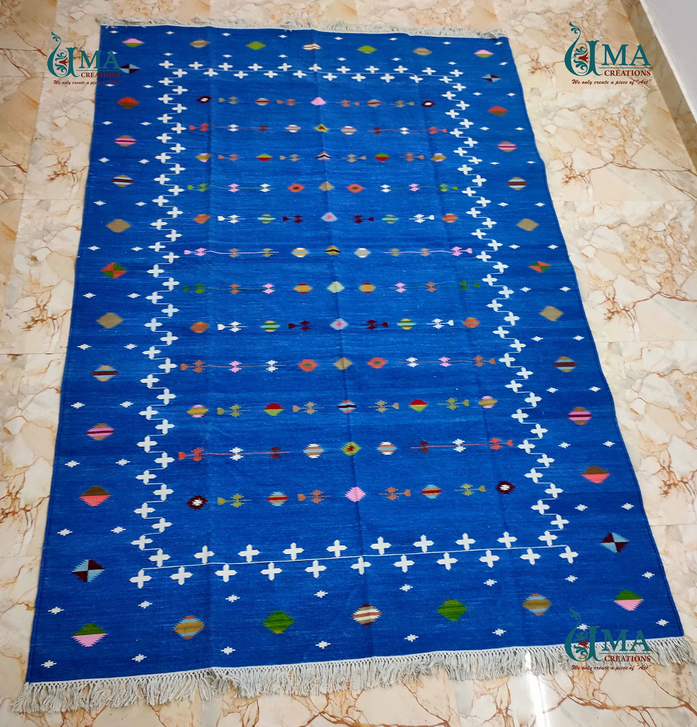 Indian Dhurrie Cotton Flatweave Floor Rug, Handmade Rug, Indian Dhurrie