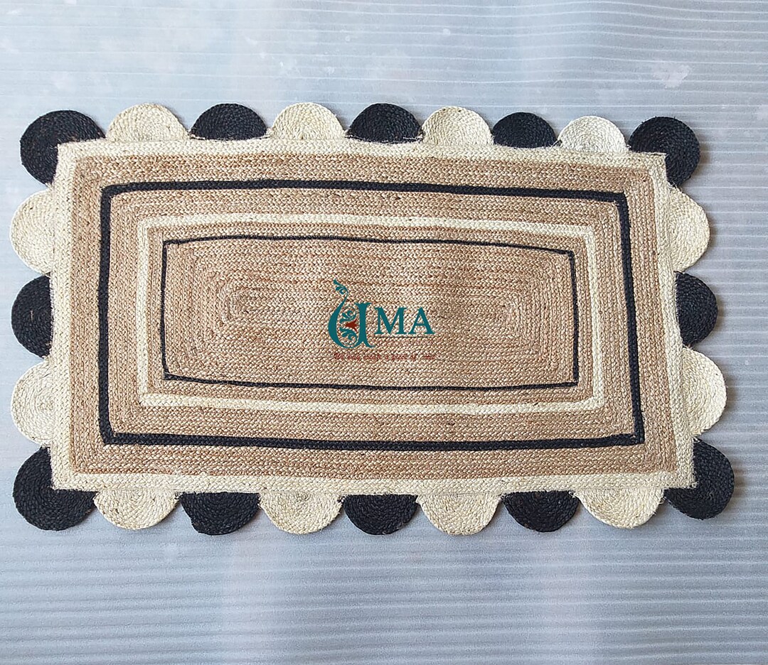 Natural Scalloped Jute Black Scallop Jute Runner Rug Runner Custom Rug