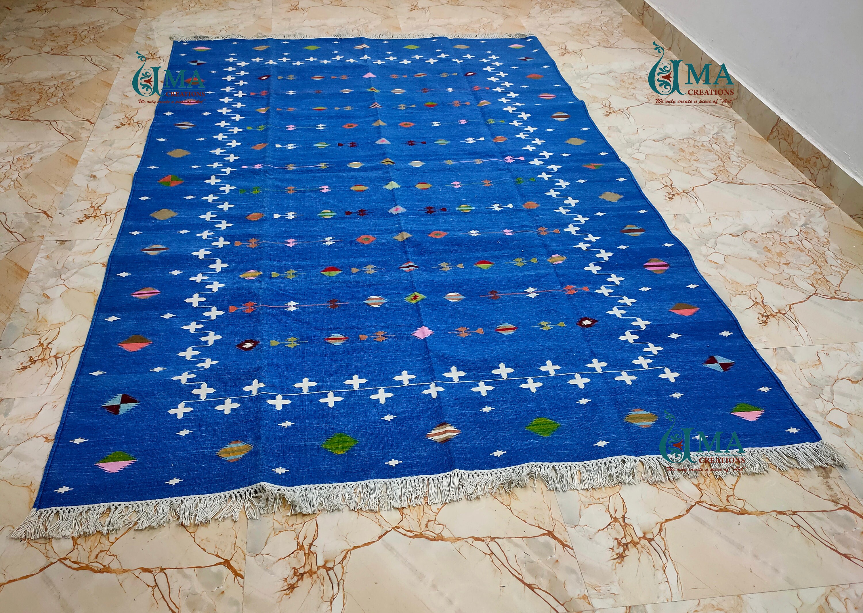 Indian Dhurrie Cotton Flatweave Floor Rug, Handmade Rug, Indian Dhurrie