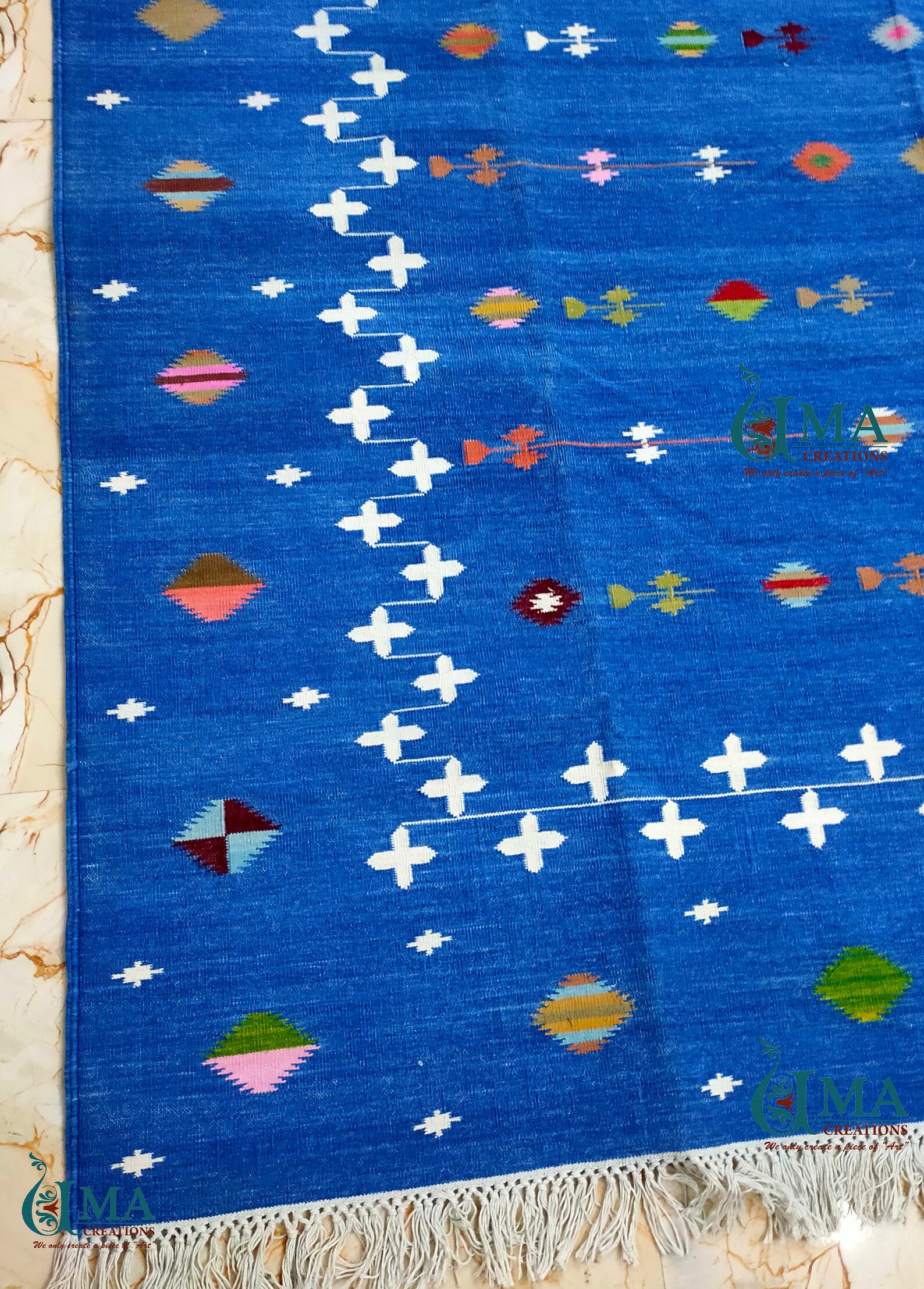 Indian Dhurrie Cotton Flatweave Floor Rug, Handmade Rug, Indian Dhurrie