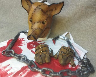 Leather Pig Mask Costume: Butcher Apron, Chains & Gloves