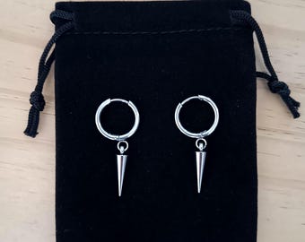 Gothic Spike Hoop Earrings, Silver Stainless Steel with Bold Cone Spike Accents, Alternative Jewellery Gift for Punk, Perfect Gothic Gift