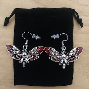 Blood Red Death Moth Head Butterfly Wasp Gothic Statement Earrings With Jewellery Gift Bag UK Stock