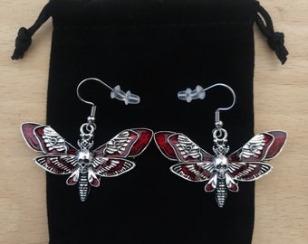 Blood Red Death Moth Head Butterfly Wasp Gothic Statement Earrings With Jewellery Gift Bag UK Stock