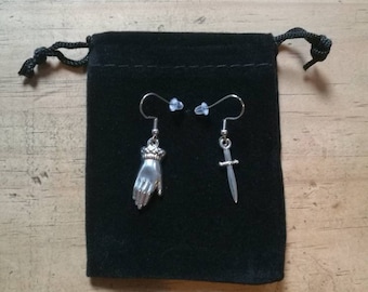 Palmistry Hand Dangle Earrings: Silver Tone Witchy Talisman, Stainless Steel Earring Wires