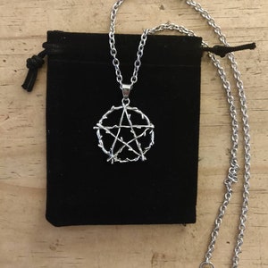 Pentagram Wiccan Gothic Witchy Necklace Pendant On A Silver Stainless Steel Chain Including Jewellery Gift Bag