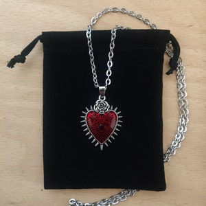 Evil Eye Gothic Sacred Heart Necklace Pendant Charm On A Silver Stainless Steel Chain Including Jewellery Gift Bag