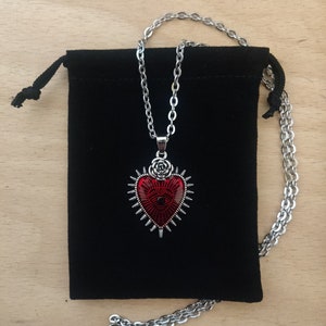 Evil Eye Gothic Sacred Heart Necklace Pendant Charm On A Silver Stainless Steel Chain Including Jewellery Gift Bag