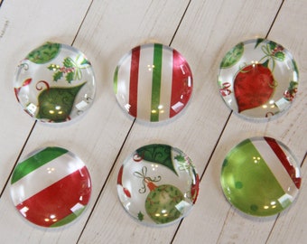 Christmas Magnets - Set of 6, 1 inch Magnets - Stocking Stuffer - Kitchen Gift - Office Gift
