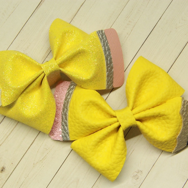 Back to School Hair Bow - Pencil Bow - Girls Hair Bow - Glitter Hairbow