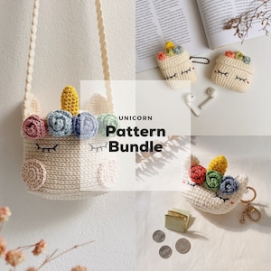 BUNDLE Unicorn, Bag pattern, Crochet pattern, tutorial PDF file