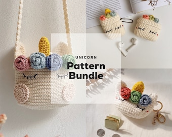 BUNDLE licorne, patron de sac, patron au crochet, fichier PDF du tutoriel