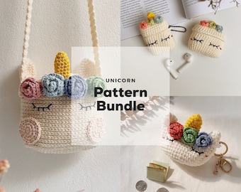 BUNDLE Unicorn, Bag pattern, Crochet pattern, tutorial PDF file