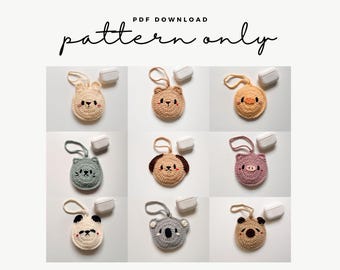 PDF Pattern Cute Animals Mini Pouch, Bear, Rabbit, Cat, Dog, crochet pattern, video tutorial