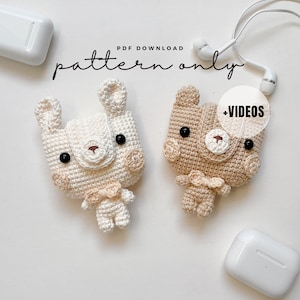 VIDEO + Pdf. Pattern EarPods Pouch | Bear & Rabbit, Crochet pattern, Video tutorial DIY