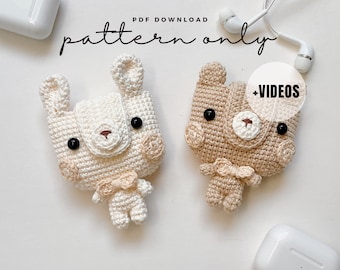 VIDEO + Pdf. Pattern EarPods Pouch | Bear & Rabbit, Crochet pattern, Video tutorial DIY