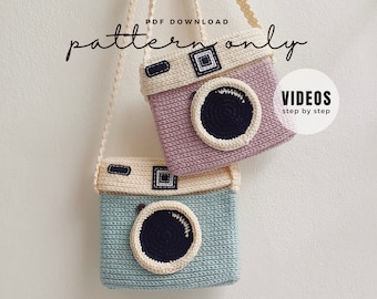 Patrón de bolso de cámara a crochet, estilo Lomo, videotutorial (descarga en PDF)