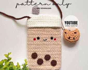 Boba Phone Pouch & Cookie Keychain  Crochet Pattern PDF