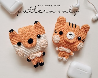 Modèle de pochette pour AirPods au crochet Fox & Tiger | Tutoriel PDF