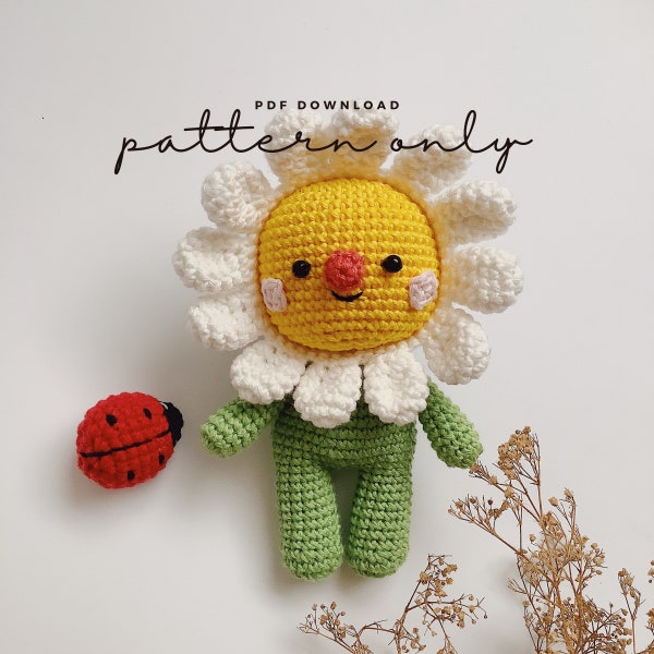 Modèle pdf marguerites et coccinelles, motif amigurumi, motif au crochet, motif poupées.
