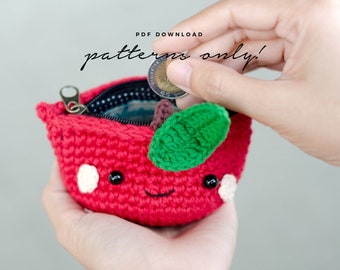 Pdf Pattern Apple Coin Purse, Bag pattern, Crochet pattern, tutorial PDF file