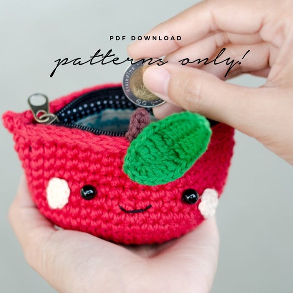 Pdf Pattern Apple Coin Purse, Bag pattern, Crochet pattern, tutorial PDF file