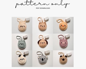 PDF Pattern Cute Animals Mini Pouch, Bear, Rabbit, Cat, Dog, crochet pattern, video tutorial