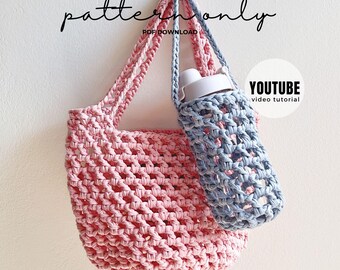 Modèle au crochet de sac de marché et de porte-bouteille, tutoriel vidéo (Modèle PDF)